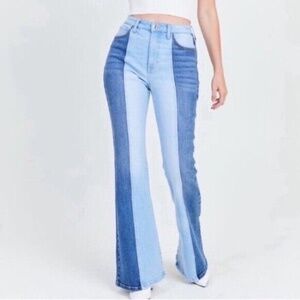 Altar'd State Blue Two-Tone Flare Jeans